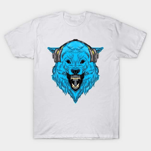 Blue Wolf With Headphone T-Shirt by Z1